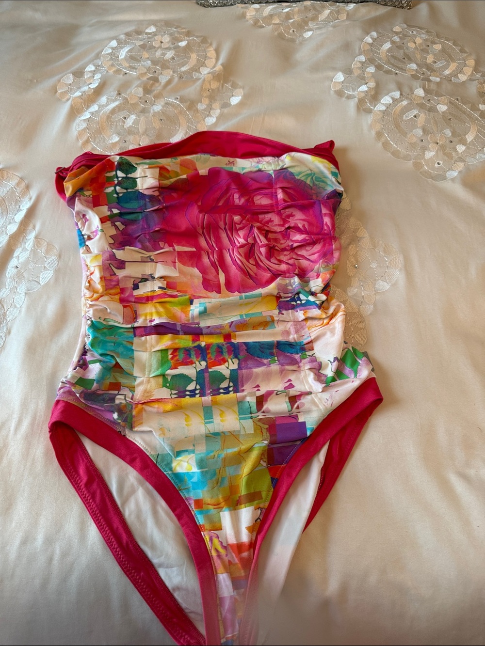 Vibrant Floral Multicolor One-Piece Swimsuit by Shan sz 6